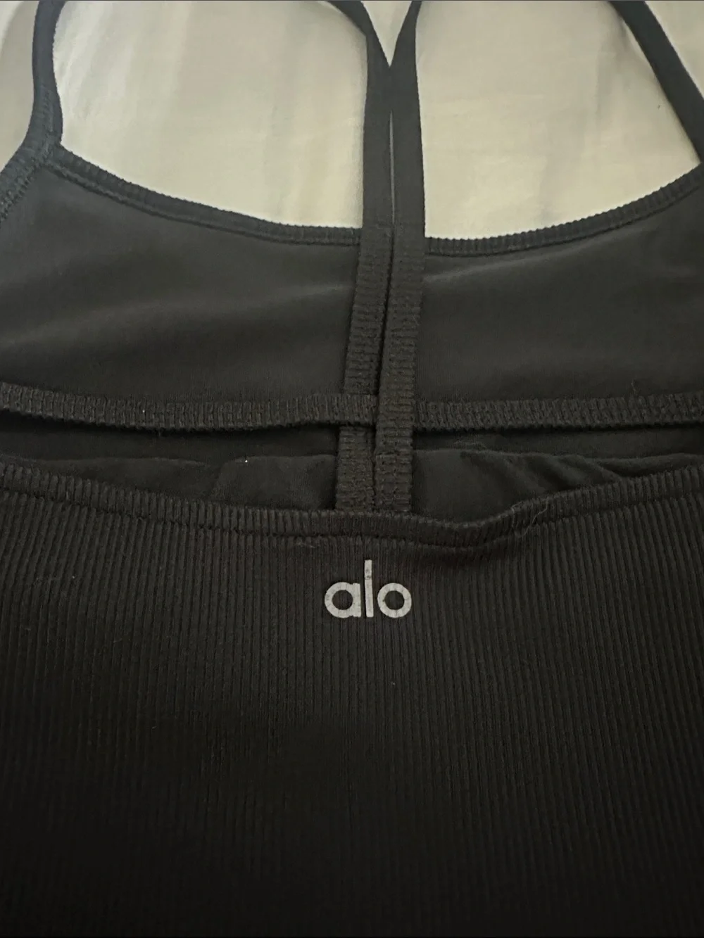 ALO Yoga Black Ribbed Strappy Sports Bra Crop Top Medium - Picture 2 of 7